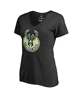 Women's Fanatics Black Milwaukee Bucks Primary Logo V-Neck T-shirt