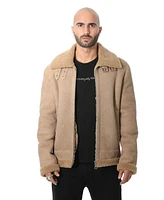 Furniq Uk Men's Shearling Raf B3 Aviator Jacket, Washed Camel Curly Wool