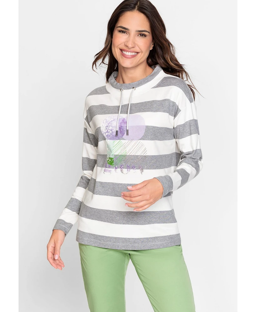 Olsen 100% Cotton Long Sleeve Stripe & Placement Print Jersey Top