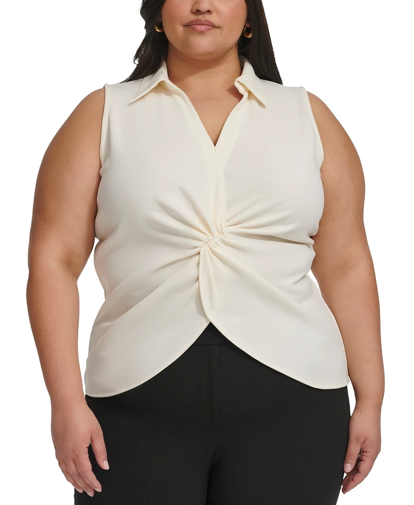 Calvin Klein Plus Collared Twist-Front Blouse