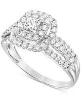 Diamond Princess Double Halo Triple Row Engagement Ring (1 ct. t.w.) in 14k White Gold
