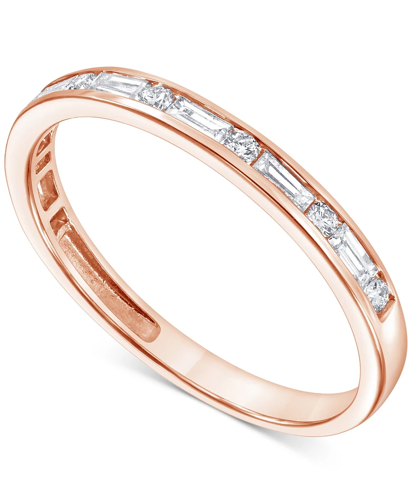 Diamond Round & Baguette Band (1/3 ct. t.w.) in 14k Rose Gold