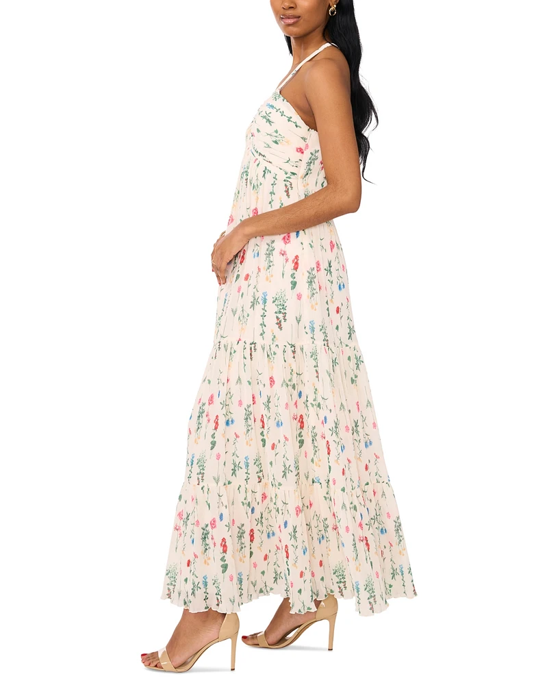 CeCe Women's Printed Plunge-Neck Maxi Dress