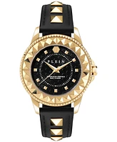 Philipp Plein Women's Lady Rock Gold-Tone Studded Black Leather Strap Watch 38mm
