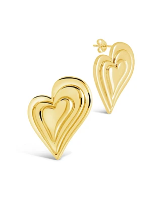 Sterling Forever Silver-Tone or Gold-Tone Statement Beating Heart Studs