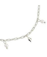 Sterling Forever Silver-Tone or Gold-Tone Shell and Cultured Pearl Dangle Charm Beverly Anklet