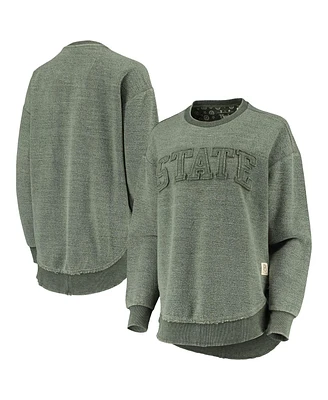 Women's Pressbox Green Distressed Michigan State Spartans Ponchoville Pullover Sweatshirt