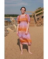 Jessie Zhao New York Sunset Purple Orange Smocked Midi Dress