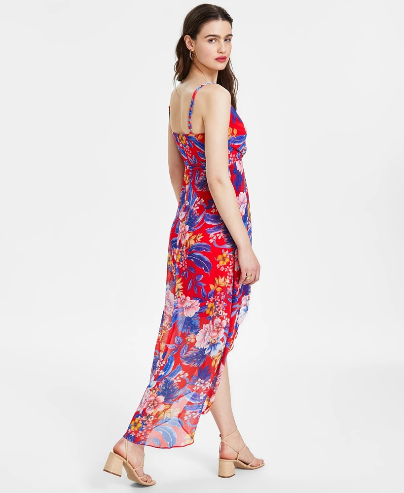 Siena Women's Floral Print Sleeveless High-Low Maxi Dress