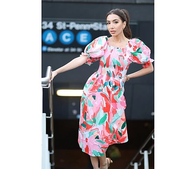 Jessie Zhao New York Marisa Watermelon Smocked Midi Dress