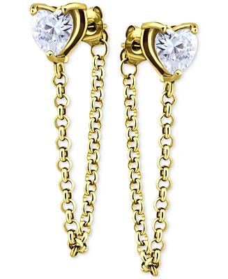 Giani Bernini Cubic Zirconia Heart Front and Back Chain Drop Earrings, Created for Macy's