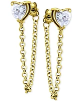 Giani Bernini Cubic Zirconia Heart Front and Back Chain Drop Earrings, Created for Macy's