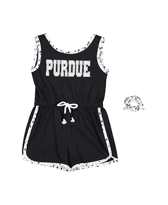 Girls Toddler Colosseum Black Purdue Boilermakers Scoops Ahoy Floral Romper and Scrunchie Set
