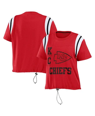 Women's Wear by Erin Andrews Red Distressed Kansas City Chiefs Cinched Colorblock T-shirt