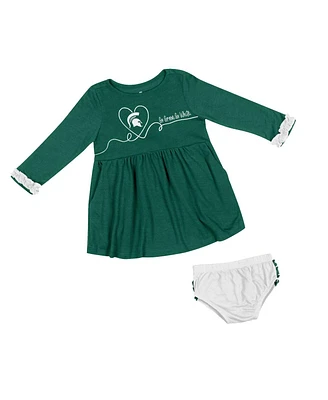 Baby Girls Colosseum Green Michigan State Spartans Miss Mullins Long Sleeve Dress and Bloomers Set