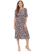 London Times Women's Printed Elbow-Sleeve Midi Dress