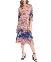 London Times Women's Bishop-Sleeve Shirred Midi Dress