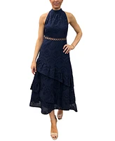 Sam Edelman Women's Eyelet High-Neck Sleeveless Tiered Dress