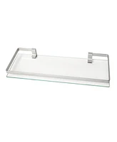 Floating Wall Mount Tempered Glass Bathroom Shelf with Brushed Chrome Rail