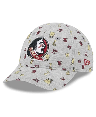 Toddler Boys and Girls New Era Heather Gray Florida State Seminoles Allover Print Critter 9FORTY Flex Hat