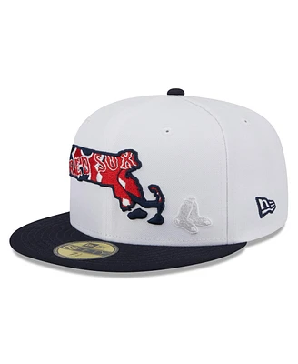 Men's New Era White, Navy Boston Red Sox State 59FIFTY Fitted Hat