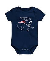 Baby Boys and Girls Navy, Red, Heather Gray New England Patriots Three-Pack Eat, Sleep Drool Retro Bodysuit Set