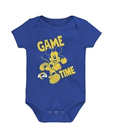 Baby Boys and Girls Royal, Gold, Gray Los Angeles Rams Three-Piece Disney Game Time Bodysuit Set