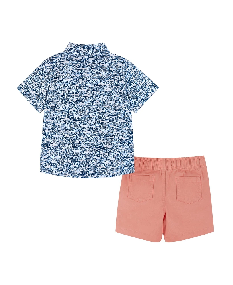 Infant Boys Shark Print Button down Shirt and Shorts Set