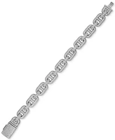 Esquire Men's Jewelry Cubic Zirconia Pave Puffed Mariner Link Chain Bracelet in Sterling Silver, Created for Macy's