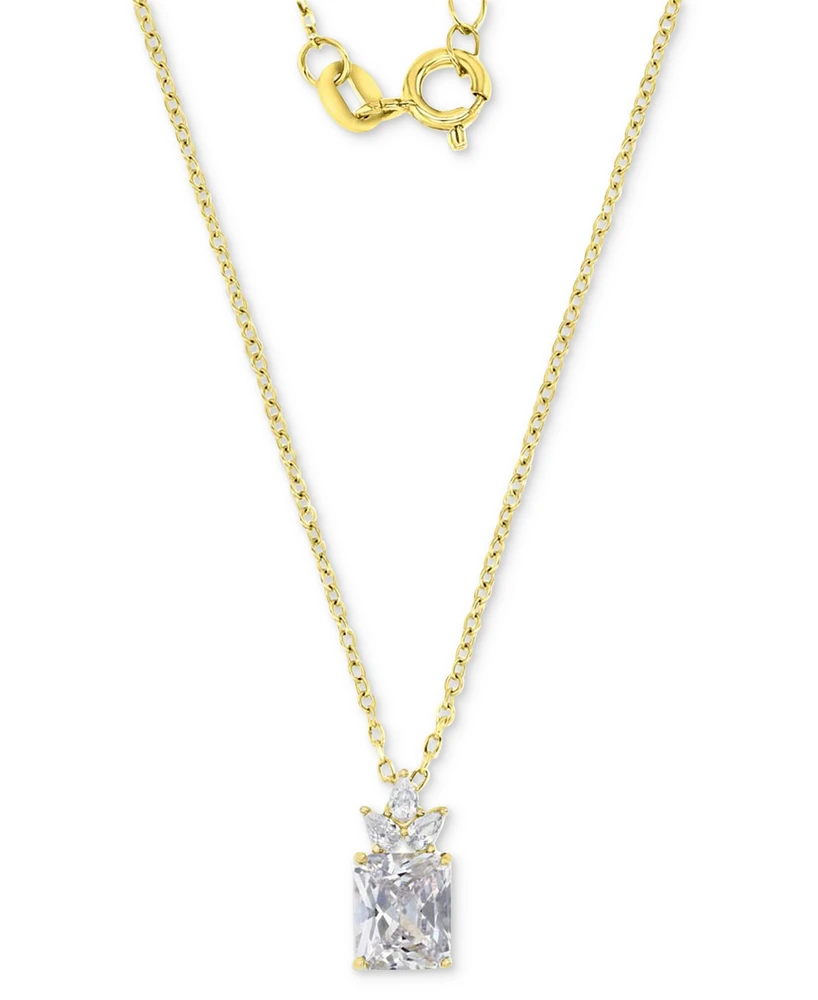 Cubic Zirconia Princess & Pear 18" Pendant Necklace in 14k Gold-Plated Sterling Silver