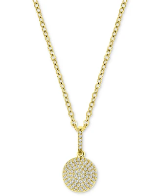 Cubic Zirconia Pave Circle Disc 18" Pendant Necklace in 14k Gold-Plated Sterling Silver