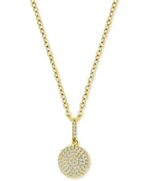 Cubic Zirconia Pave Circle Disc 18" Pendant Necklace in 14k Gold-Plated Sterling Silver