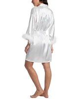 Linea Donatella Women's Satin Feather-Trim Bride Robe