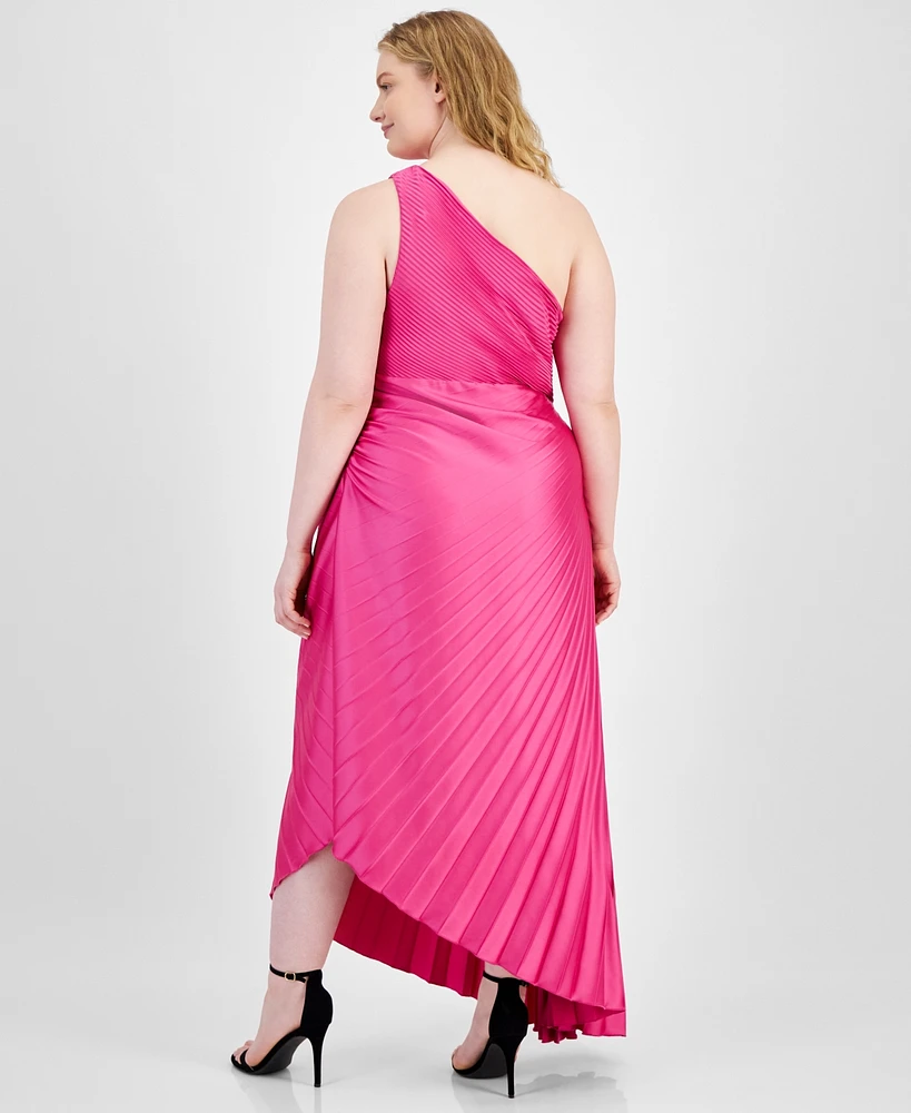 B Darlin Trendy Plus Asymmetric-Neck Pleated Gown