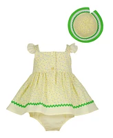 Blueberi Boulevard Baby Girls Lemon Seersucker Sundress and Hat Set