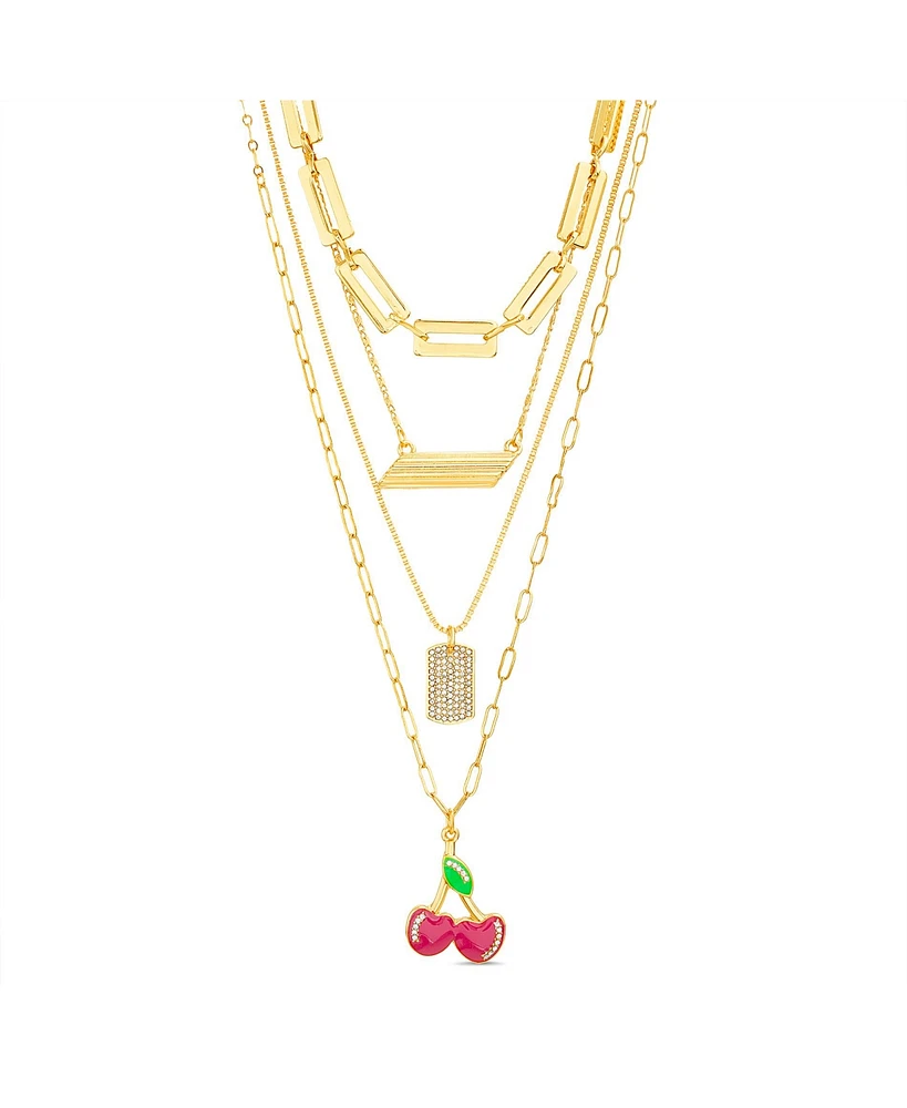 kensie 4 Chain Necklace Set with Cherry Pendant