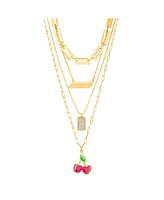 kensie 4 Chain Necklace Set with Cherry Pendant