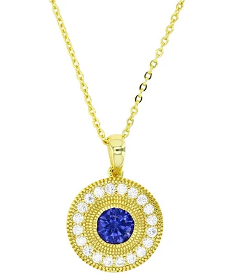 Cubic Zirconia Halo Bead Disc Pendant Necklace 14k Gold-Plated Sterling Silver, 18" + 2" extender