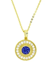 Cubic Zirconia Halo Bead Disc Pendant Necklace 14k Gold-Plated Sterling Silver, 18" + 2" extender