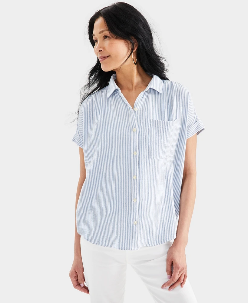 Style & Co Petite Cotton Gauze Camp Shirt, Created for Macy's