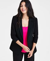 Bar Iii Women's Ruched 3/4-Sleeve One-Button Blazer, Created for Macy's