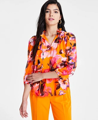 Bar Iii Women's Floral 3/4-Sleeve Top, Created for Macy's