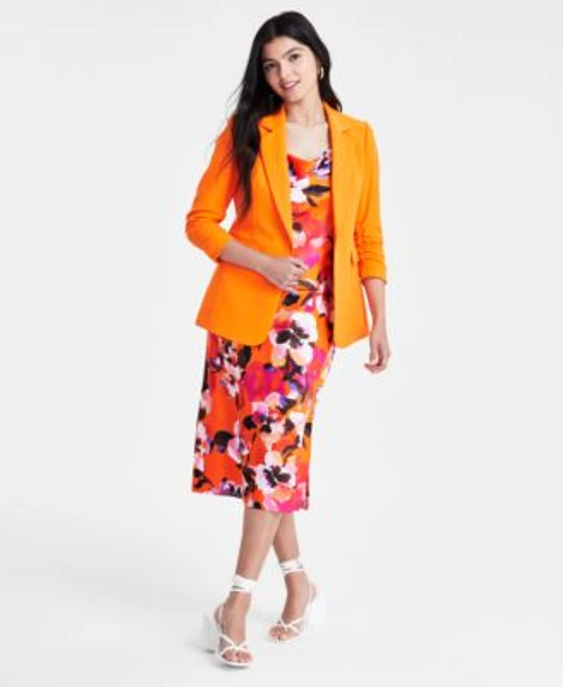 Bar Iii Textured Jacket Printed Cowlneck Dress Created For Macys