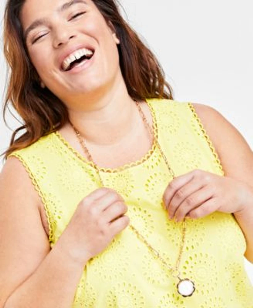 On 34th Trendy Plus Size Eyelet Dress Extra Large Canvas Tote Pendant Necklace Created For Macys