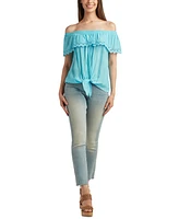 Bcx Juniors' Ruffled Off-The-Shoulder Tie-Waist Top