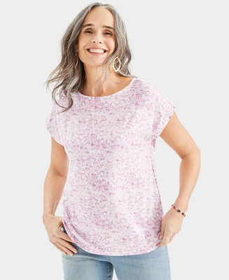 Style & Co Women's Printed Boat-Neck Short Sleeve Top, Created for Macy's