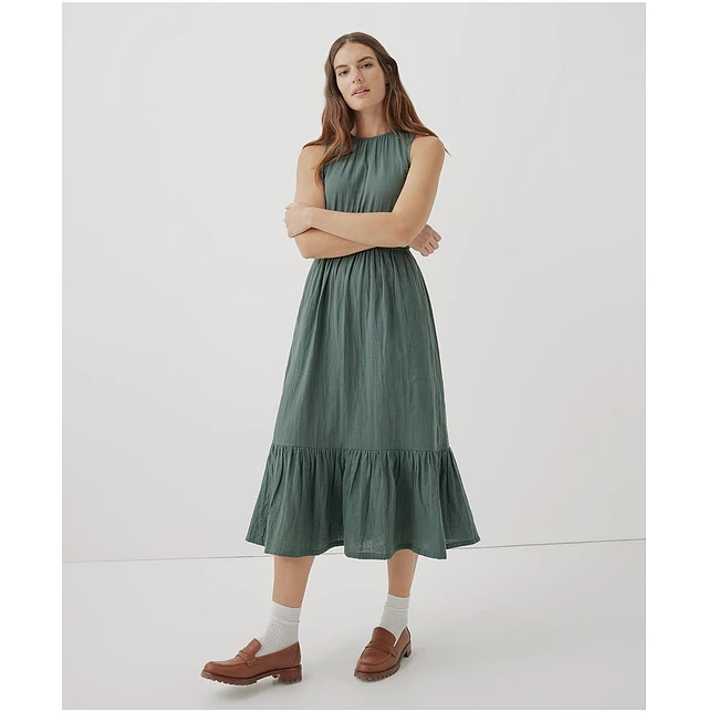Pact Women's Cotton Coastal Double Gauze Cutout Midi Dress | MainPlace Mall