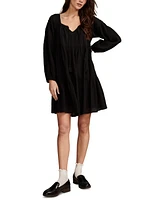 Lucky Brand Women's Cotton Embroidered Tiered Long-Sleeve Mini Dress