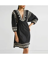 Reistor Women's Deep V Embroidered Dress