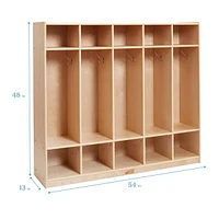 ECR4Kids 5-Section Coat Locker and Scoop Front Storage Bins, Natural, Light Grey